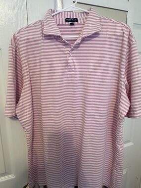 Peter Millar Men's Light Pink & White Striped Polo